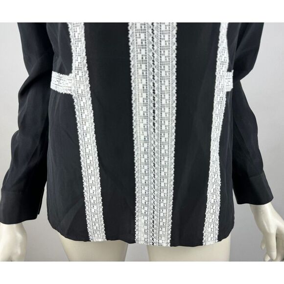 BCBGMaxazria Maggie Washable Silk Lace Blouse Women XXS NWT Long Sleeve BlackTop - Picture 11 of 15